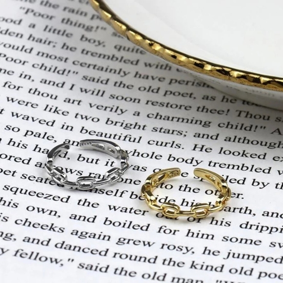 Unisex Cuban Chain 14k Yellow Gold-Plated Ring‎ Adjustable Band Size Small - Picture 5 of 16